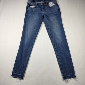 Aeropostale Jeans Womens Size 6 Blue Skinny Stretch Medium Wash Frayed Hem